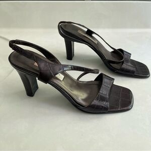 Elegant Croc Design Brown Strappy Heels